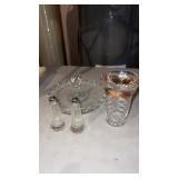 Miscellaneous glass dishes  vase , salt and pepper