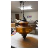 Mid-century hanging chain lamp, amber color