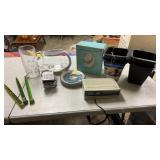 Group of miscellaneous items. Alarm clock ,