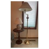 Wooden lamp stand with floral lamp and lamp stand