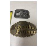 2 Brass Belt Buckles Garst & Nebraska Farmer