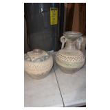 2  Aztec style pottery vases