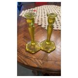2 uranium  fenton candlestick holders