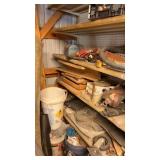 Shelf of scrap includes misc tools and more
