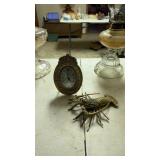 Vintage brass lobster with jeweled eyes table