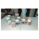 Set of Vintage Stoneware Hand Painted Cups,