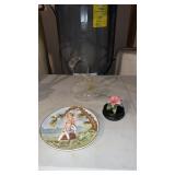 Hand blown glass swan , flower music box and