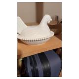 Indiana glass milk glass hen on a nest with the
