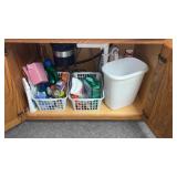 Under kitchen sink  dish soap , baskets garbage