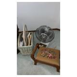 Oscillating fan basket with handle and cookbooks,