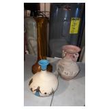 Blenko amber hued blown glass floor vase Aztec