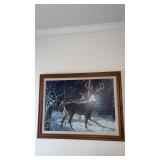 Deer picture framed and matted  signed by artist