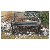 Metal welcome bench with 3 pots and frog