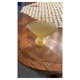 Fenton topaz Vaseline stretch glass fan vase 6ï¿½