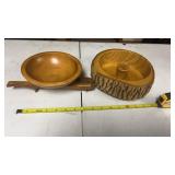 Wood Wheel Barrow & Walnut Bowls