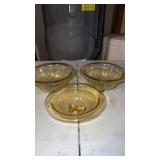 3 federal glass yellow amber depression ribbed