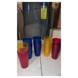 10 Plastic tumblers  red, yellow, and blue