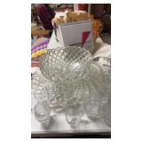 Large lot of glass punch bowl with cups