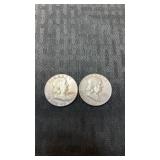 2 1959  Franklin  silver half dollars