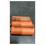3 Rolls 1990s  Quarters Stamped D