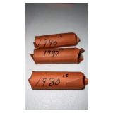 3 rolls of 1980ï¿½s , 1990ï¿½s quarters  unsearched