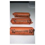 3 rolls of 1980ï¿½s quarters with a D mint mark