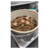 Plastic Tub of Unsearched Pennies, 16 pounds , 4