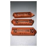3 rolls of 1980ï¿½s quarters with a D mint mark
