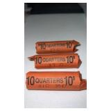 3 rolls of 1980ï¿½s quarters with a D mint mark