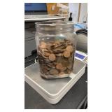 Plastic Jar Unsearched Pennies, 7 Pounds 7 oz