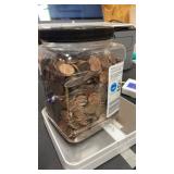 Plastic Jar 1970s Unsearched Pennies , 16 Pounds