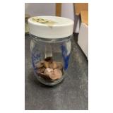 Glass Jar 1970s Pennies, 1 Pound 9 oz