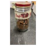 Glass Jar 1970s Unsearched Pennies, 1 Pound 1 oz