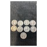 9.   1936,1937  and 1938 silver quarters