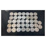 37 ï¿½ï¿½. 1943, 1954 and 1956 silver quarters