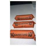 3 rolls of 1980ï¿½s quarters with a D mint mark