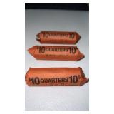 3 rolls of 1980ï¿½s quarters with a D mint mark
