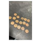 16 Wheat Pennies 1950s