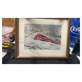 15 .5 x 12?.  Framed and matted train picture.