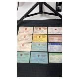 Vintage membership cards and traveling cards for