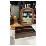 Lot of vintage decor including shelf, mirror
