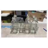 Vintage Wire Milk Bottle Carrier & 6 1 QT Bottles