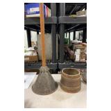 Antique laundry plunger and small wooden bucket