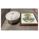 Crate and barrel lidded small bowl and a hot