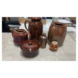 6 Pieces Stoneware Crocks , Tea Pot & more