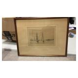 Framed Yachting at Dunoon  signed etching