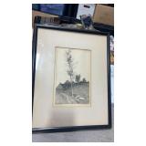 Framed engraving  country Road.  Signed by artist