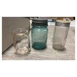 Blue ball jar with lid , glass cinnamon jar with