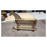Vintage wooden handcrafted riding  horse pull toy