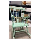 Kids green wooden rustic rocking chair